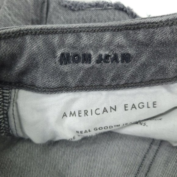 American Eagle Ankle Mom Jeans Sz 4 Gray Denim High Rise Waist Distressed Ripped - Picture 4 of 9